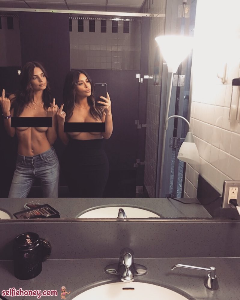 emilyandkimnakedselfie - Emily Ratajkowski and Kim Kardashian Naked Selfie